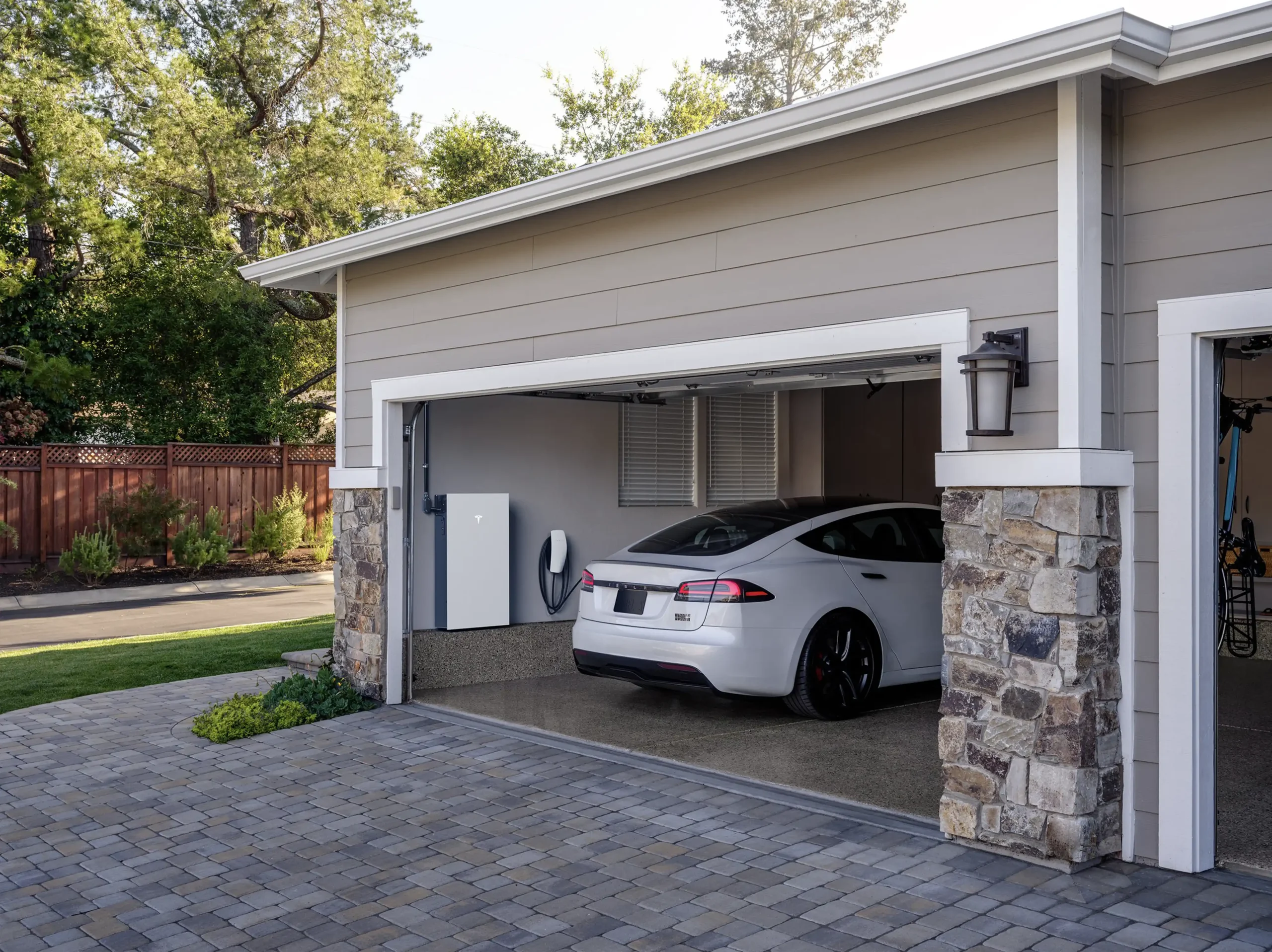 EV in garage with Tesla Powerwall