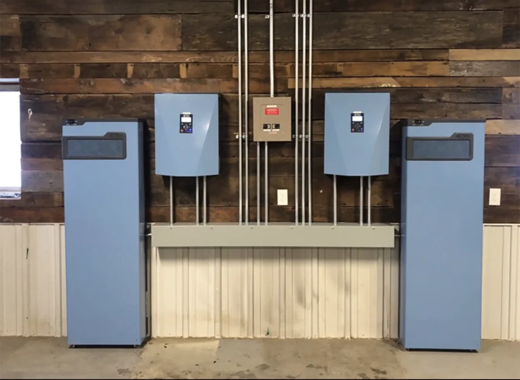 Solar battery storage system installed indoors