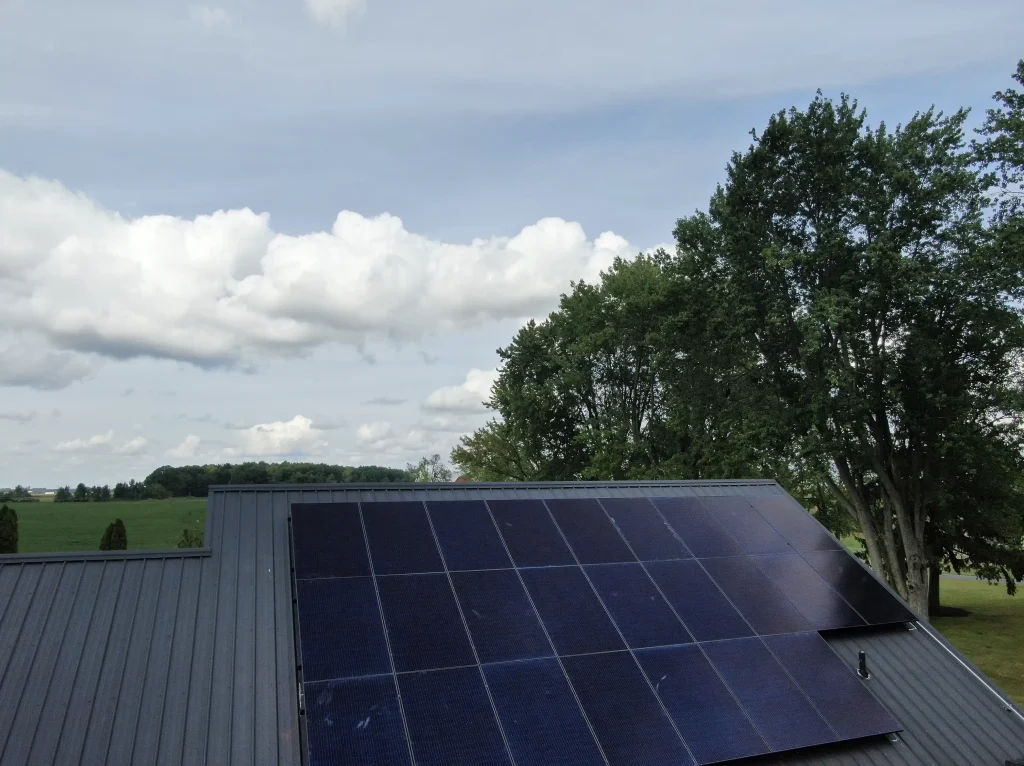 Solar panels roof mounted on a metal roof