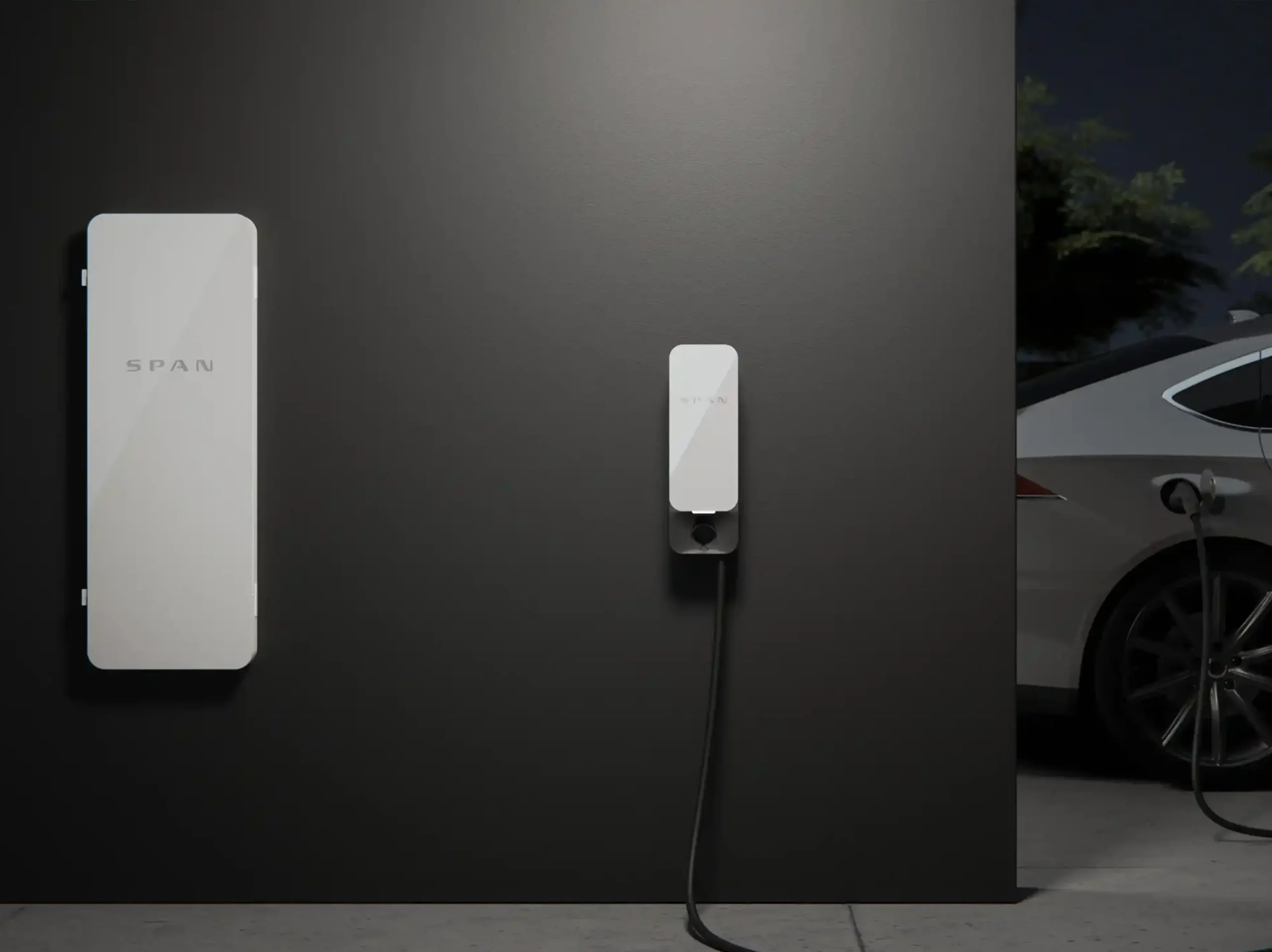 SPAN electrical panel system next to a car