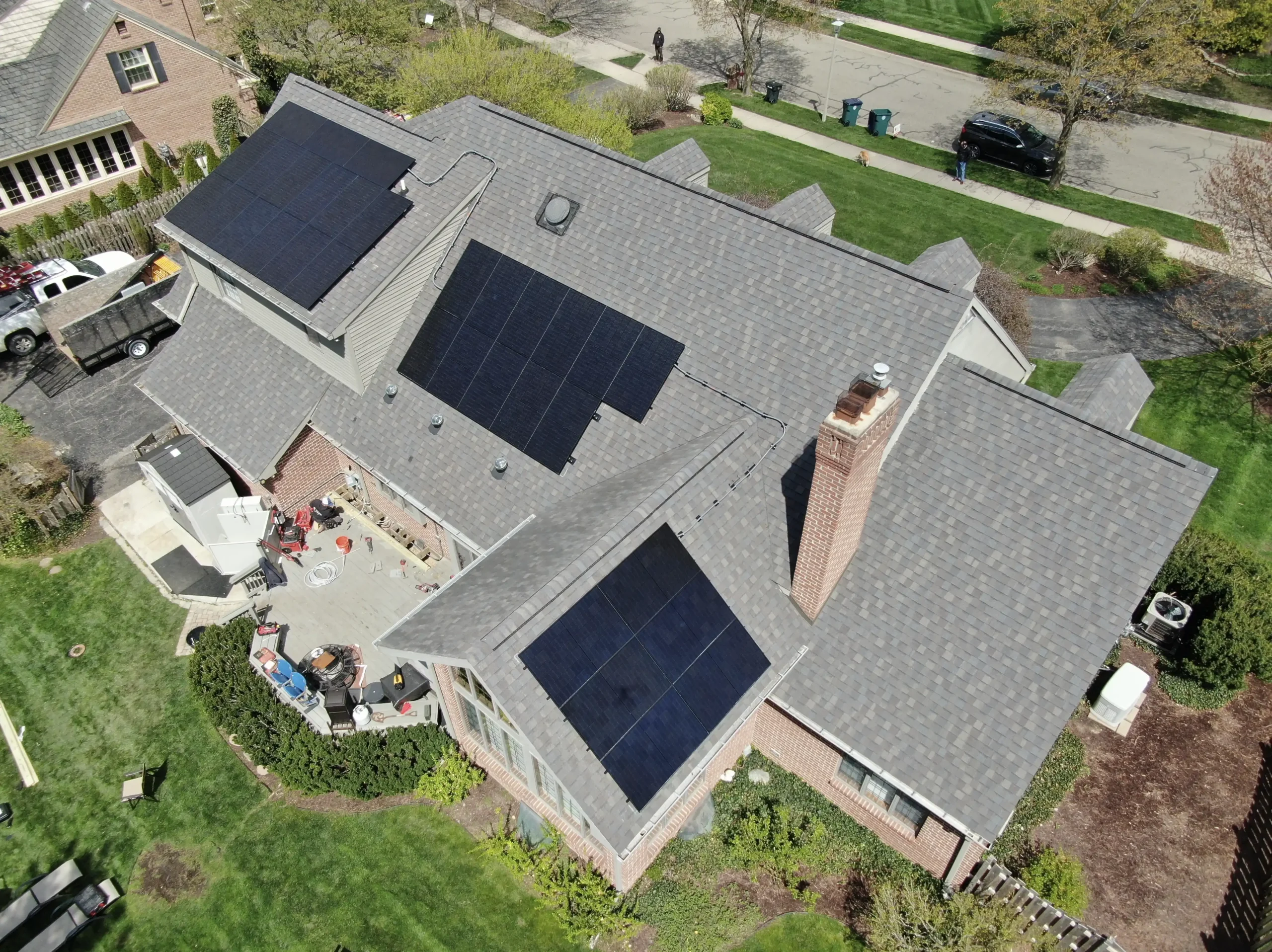 three solar panel groups on large home scaled